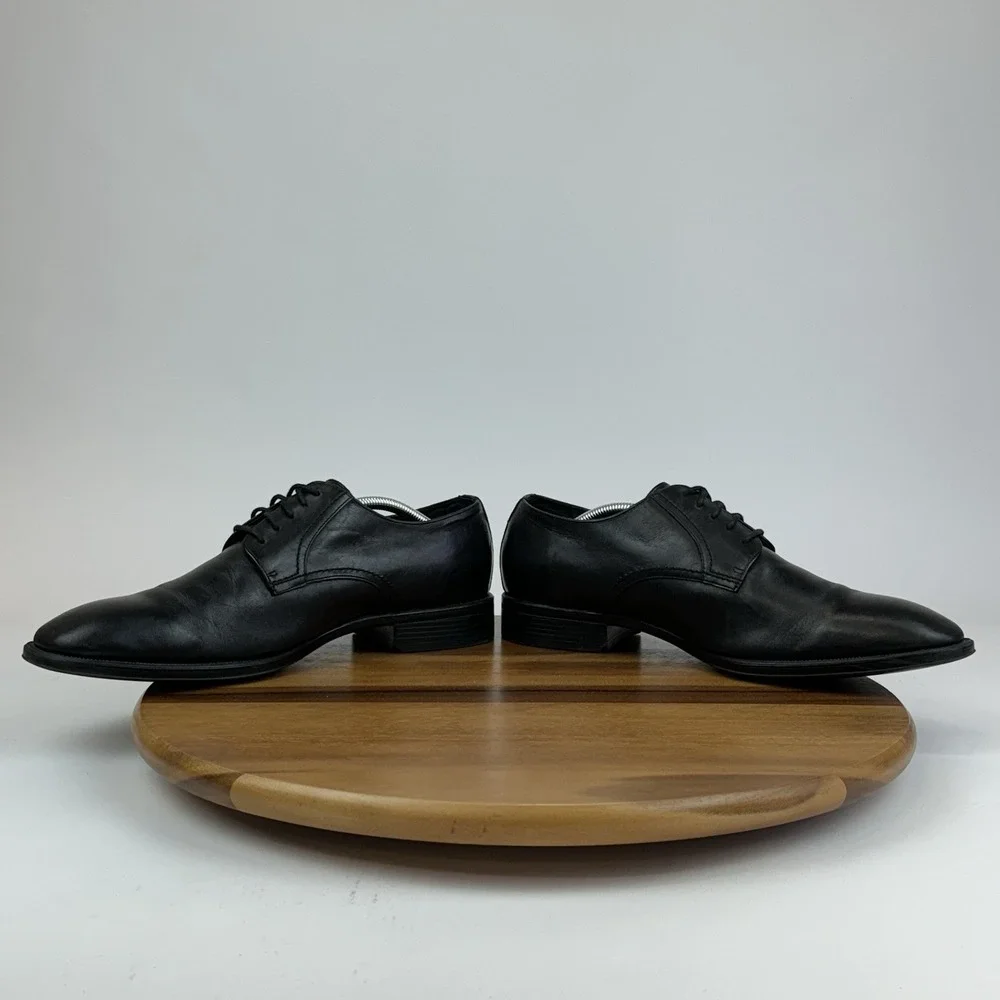 Mens Johnston & Murphy Black Leather Plain Toe Dress Shoes Oxfords Size 11 M GUC